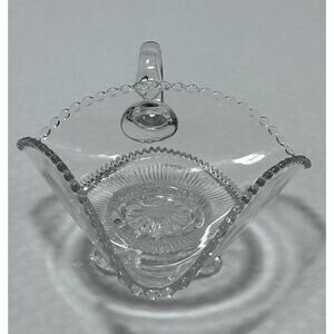 US Glass Colorado (Beaded Rim) Lacey Medallion Footed Clear Dish EAPG